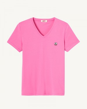 μπλουζακια γυναικεια JOTT Cancun Plain V-neck Organic βαμβακερα ροζ | KME-2867