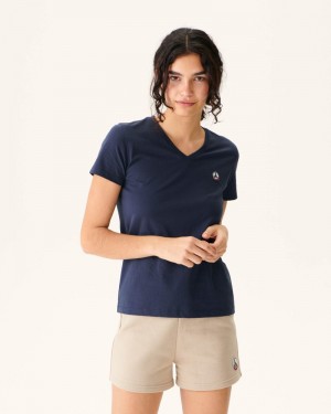 μπλουζακια γυναικεια JOTT Cancun Plain V-neck Organic βαμβακερα σκουρο μπλε | TTK-4130