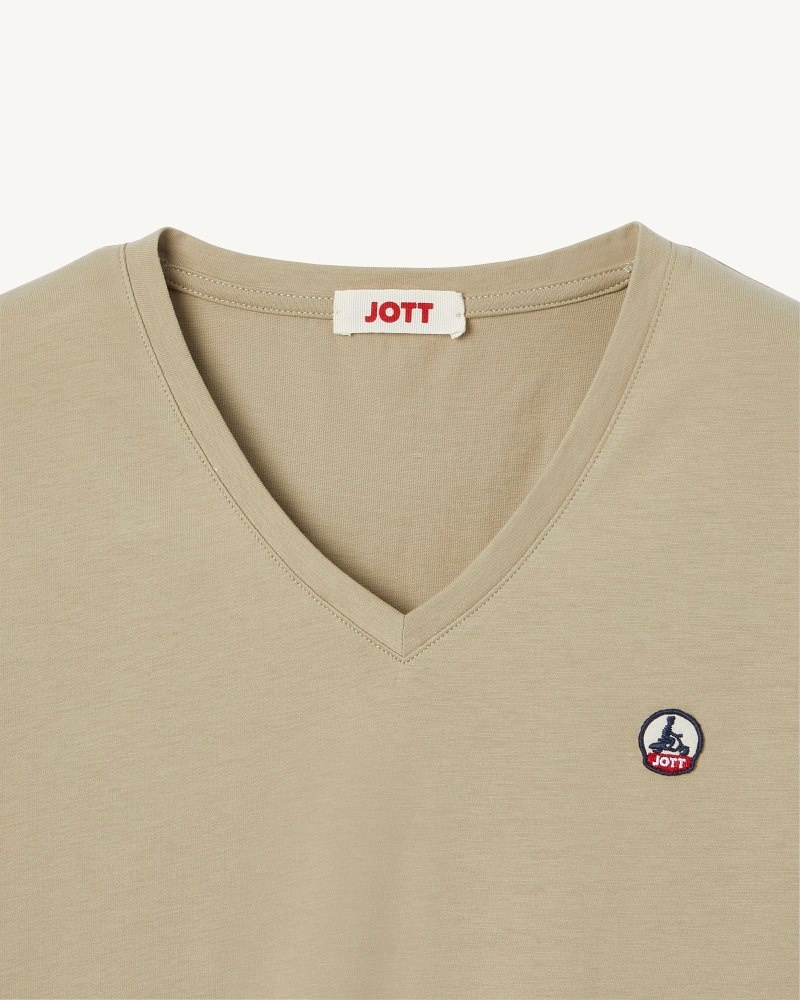 μπλουζακια γυναικεια JOTT Cancun Plain V-neck Organic βαμβακερα Μπεζ | EWO-7471