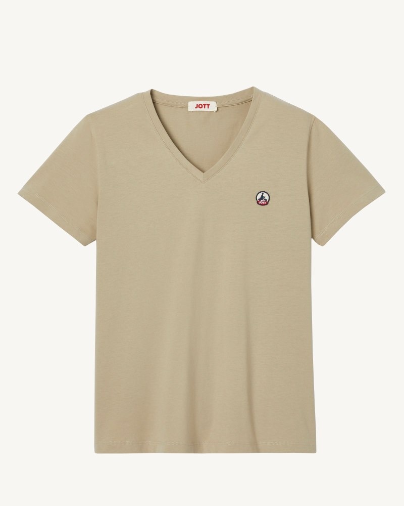 μπλουζακια γυναικεια JOTT Cancun Plain V-neck Organic βαμβακερα Μπεζ | EWO-7471