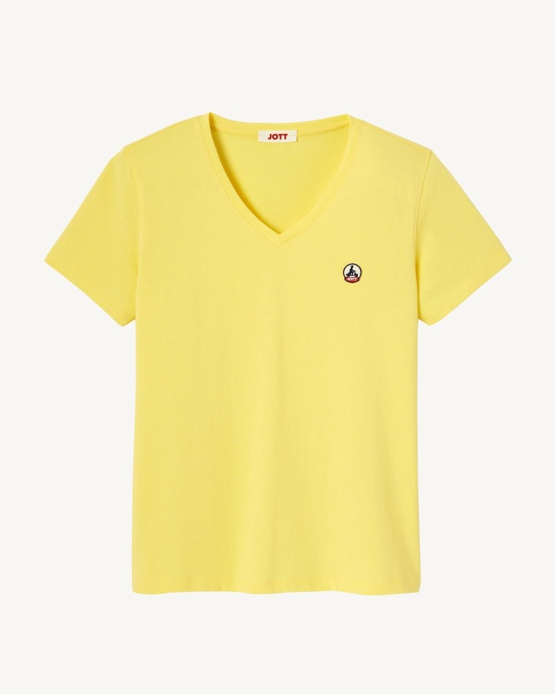 μπλουζακια γυναικεια JOTT Cancun Plain V-neck Organic βαμβακερα ανοιχτο κίτρινα | KRR-2506