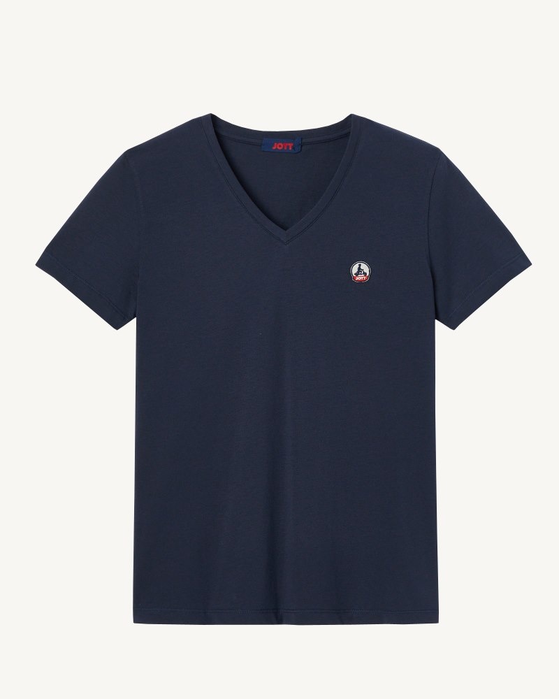 μπλουζακια γυναικεια JOTT Cancun Plain V-neck Organic βαμβακερα σκουρο μπλε | TTK-4130